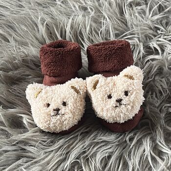 Cream Teddy Bear Baby Socks, 5 of 8