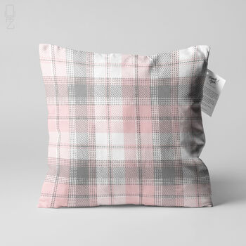 Modern Grey And Blush Pink Tartan Chenille Cushion, 6 of 12