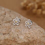 Sterling Silver Two Tone Daisy 18 G Screw Back Earrings, thumbnail 5 of 10