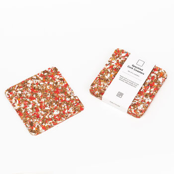 Red Speckled Square Cork Coasters Set Of Four, 3 of 6