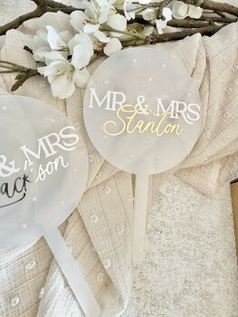 Personalised Glossy And Pearl Wedding Cake Topper, 5 of 5