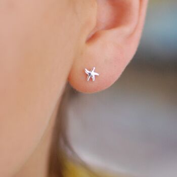 Sterling Silver Tiny Starfish Stud Earrings, 2 of 6