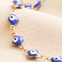 Gold Stainless Steel Blue Enamel Evil Eye Charm Anklet, thumbnail 2 of 2