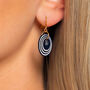 Dark Navy And Pearlescent White Geometric Circular Earrings • Gold Plated Sterling Silver Hooks, thumbnail 4 of 9