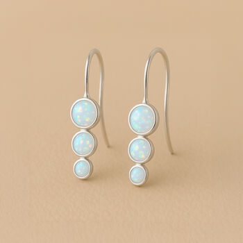 Sterling Silver White Opal Trio Drop Earrings, 3 of 4