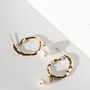 Biwa Freshwater Pearl Gold Ripple Earrings, thumbnail 2 of 5
