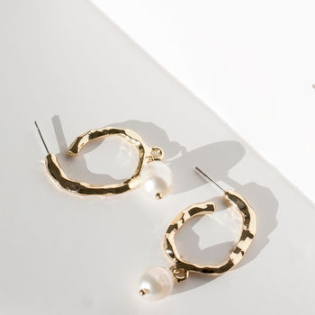 Biwa Freshwater Pearl Gold Ripple Earrings, 2 of 5