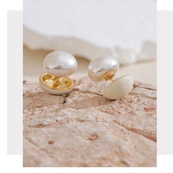 Monaco D’or Pearl Gold Jumbo Cream Ball Stud Earrings, 3 of 4