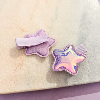 Pink Aurora Holographic Star Hair Clips, 2 of 2