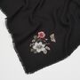 Floral Embroidered Black Pashmina Scarf, thumbnail 2 of 3