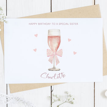 Personalised Pink Prosecco Sister Birthday Card, 2 of 2