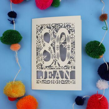 Personalised 80th Birthday Card Papercut Woodland Design, 6 of 10