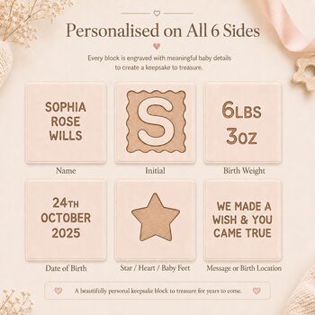 Personalised Scallop New Baby Gift Keepsake Wooden Block, 5 of 10