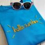 Hello Sunshine Hand Embroidered Blue Sweater, thumbnail 1 of 5