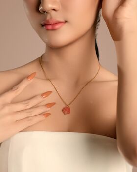 Carved Botan Cherry Quartz Necklace, 9 of 11