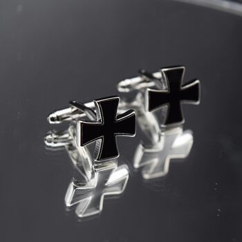 Black Cross Cufflinks Gift For Men Black Enamel Vintage Design, 4 of 6