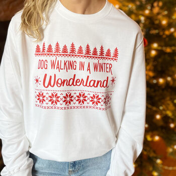 Dog Walking In A Winter Wonderland Christmas Jumper, 3 of 6
