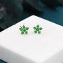 Emerald Green Forget Me Not Flower Cz Stud Earrings, thumbnail 3 of 9