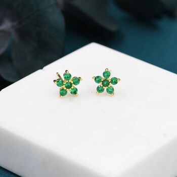 Emerald Green Forget Me Not Flower Cz Stud Earrings, 3 of 9