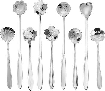 Set Of Nine Stainless Steel Flower Latte Coffee Spoons, 3 of 9