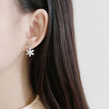 Sterling Silver Crystal Snowflake Dangle Stud Earrings, 2 of 5