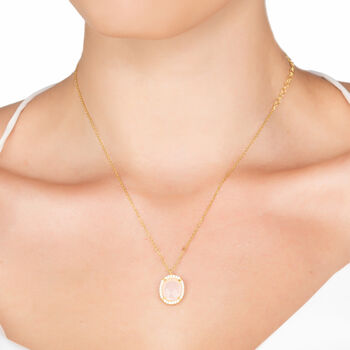 Beatrice Oval Gemstone Necklace Gold Plated Silver, 3 of 12