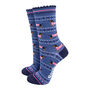 Sausage Dog Fair Isle Bamboo Ankle Socks Women's Blue Pink, thumbnail 1 of 3