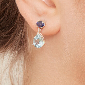 Blue Topaz And Sapphire Silver Stud Back Drop Earrings, 4 of 6