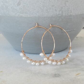 Rose Gold Fill Hoop Earrings With Pearls By Samphire Jewellery