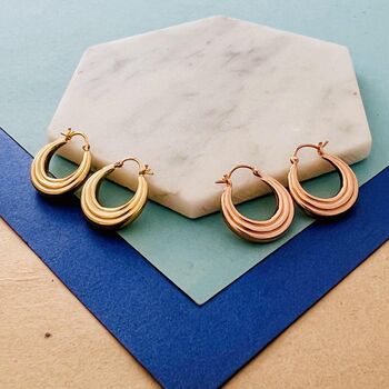High Polished Gold Plated Sterling Silver Ridged Hoop Earring, 6 of 7