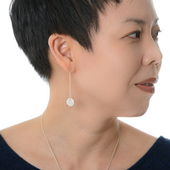 Dual Texture Hollow Silver Dangle Earrings, 3 of 5