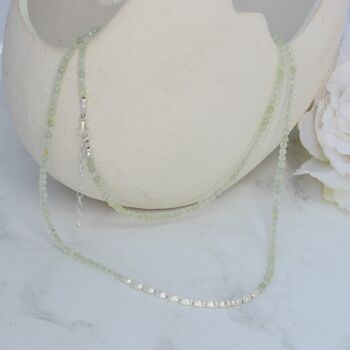 Pale Green Prehnite Long Beaded Necklace With Sterling Silver, 6 of 9