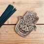 Silver Hamsa Hand Metal Incense Stick And Cone Holder, thumbnail 1 of 6