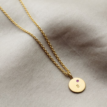 Personalised Mini Disc Initial Birthstone Necklace, 3 of 9