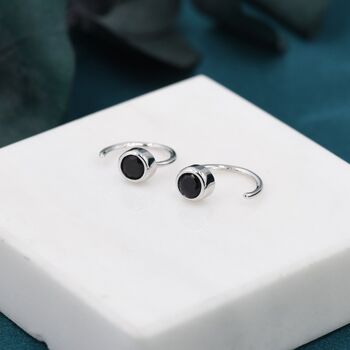 Black 4mm Cz Huggie Hoop Earrings, 3 of 11