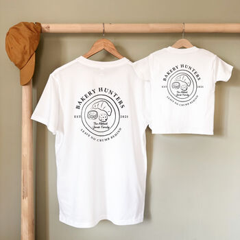 Personalised Bakery Hunters, Father’s Day Daddy And Child T Shirt Set, 3 of 9