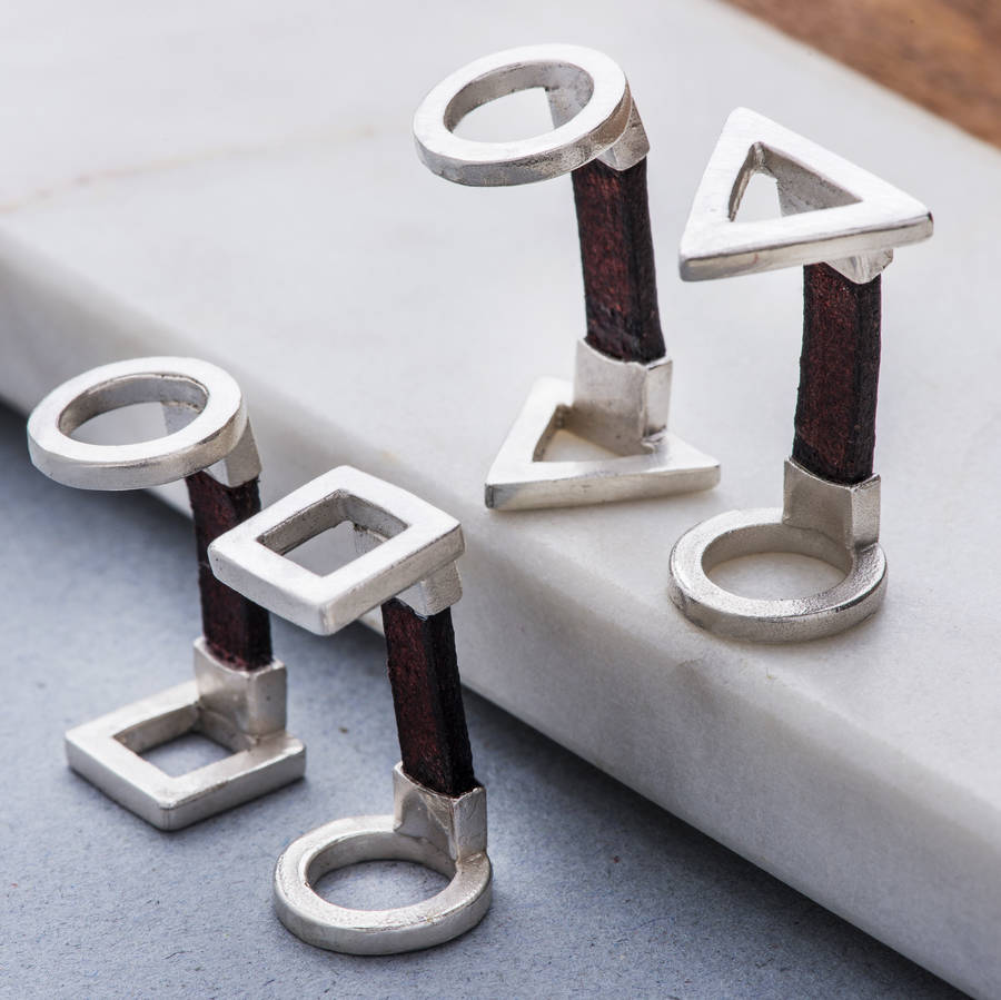 Image of Personalised Silver And Leather Cufflinks, Silver