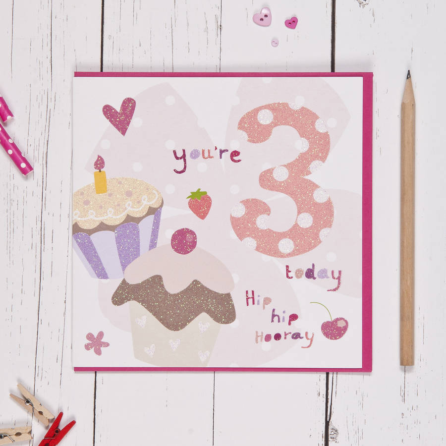 Girl's Age Three Birthday Card
