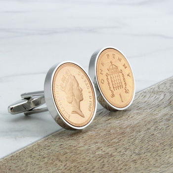 Personalised 30th Birthday 1994 1p One Pence Cufflinks, 2 of 7