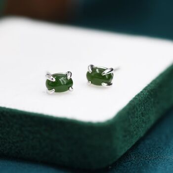 Genuine Green Japer Jade Oval Stud Earrings, 6 of 10