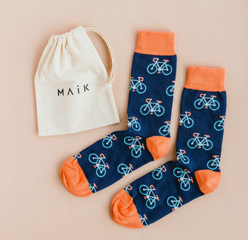 Men's Ethical Organic Cotton Orange Bicycle Socks, 2 of 5