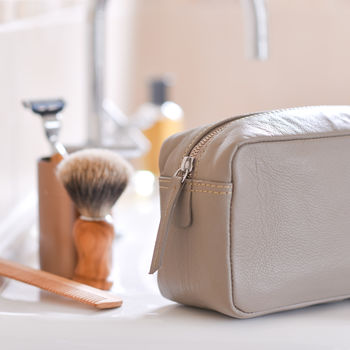 Leather Wash Bag Stone Two Sizes, 7 of 10