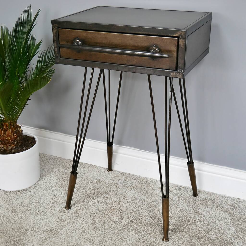 Industrial Metal Copper Side Table, 1 of 2