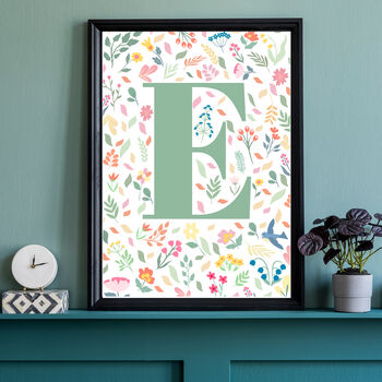 Custom Floral Initials Baby Letter Personalised Art Print, 3 of 5