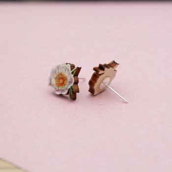 Inky Wild Rose Wildflower Birch Stud Earrings, 5 of 11