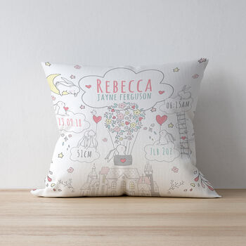 Personalised Rabbit Hearts Keepsake Birth Cushion, 2 of 7