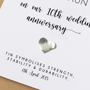 10th Wedding Anniversary Card With Tin Heart, 3 of 10