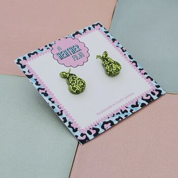 Green Pear Glitter Stud Earrings, 2 of 4