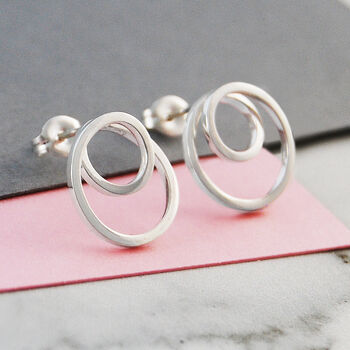Double Curl Round Silver Stud Earrings, 2 of 4