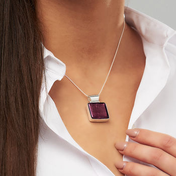 Silver Pendant With Murano Glass Square, 6 of 12